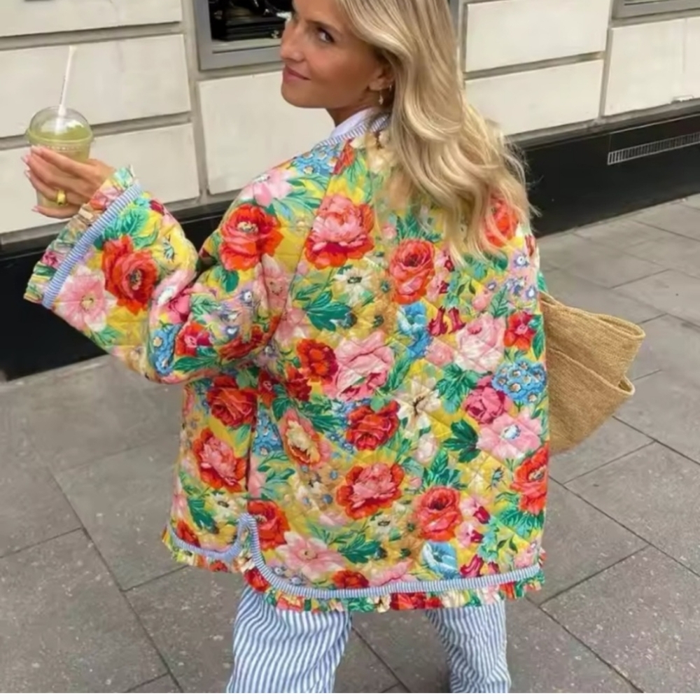 Floral Ruffle Cardigan Blazer